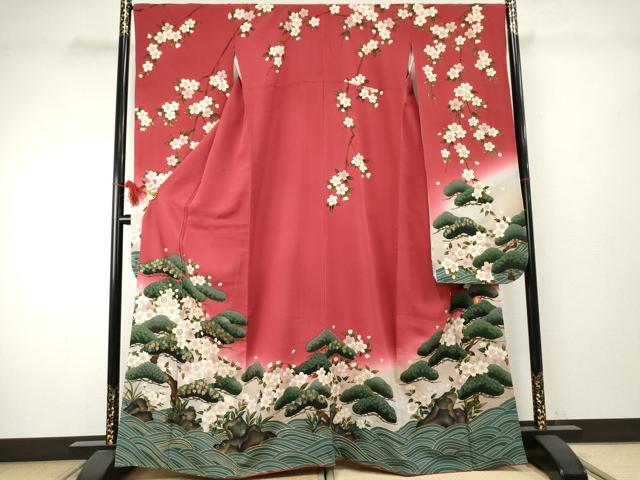 平和屋着物●ファッションデザイナー 花井幸子 振袖 駒刺繍 立波花松文 暈し染め 金糸 金彩 正絹 逸品 AABF1043cs