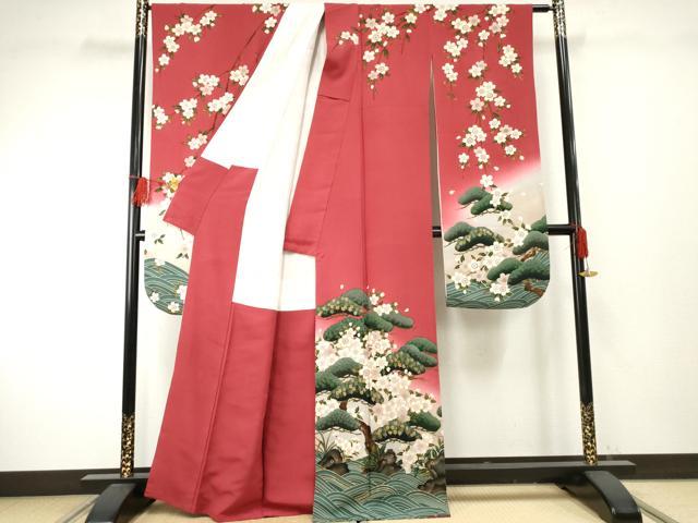 平和屋着物●ファッションデザイナー 花井幸子 振袖 駒刺繍 立波花松文 暈し染め 金糸 金彩 正絹 逸品 AABF1043cs