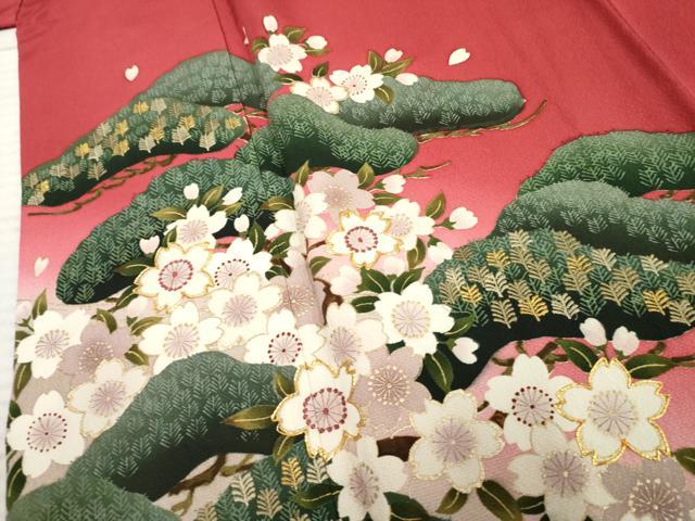 平和屋着物●ファッションデザイナー 花井幸子 振袖 駒刺繍 立波花松文 暈し染め 金糸 金彩 正絹 逸品 AABF1043cs