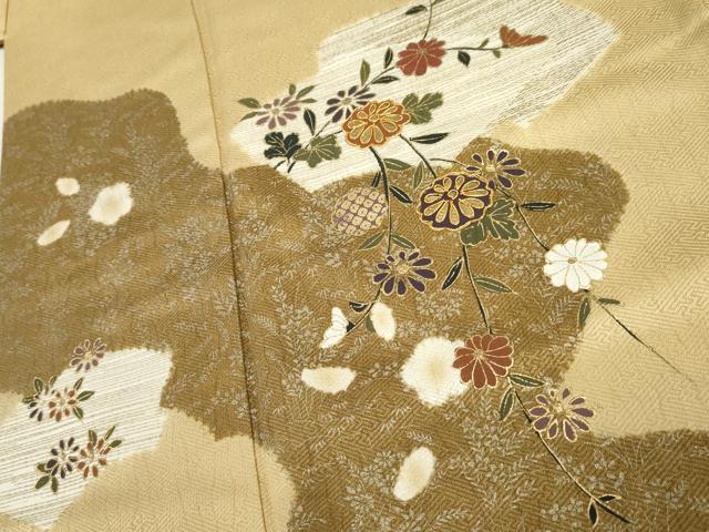 平和屋着物●訪問着 駒刺繍 地紙枝花文 金銀彩 正絹 逸品 AABF1052cs