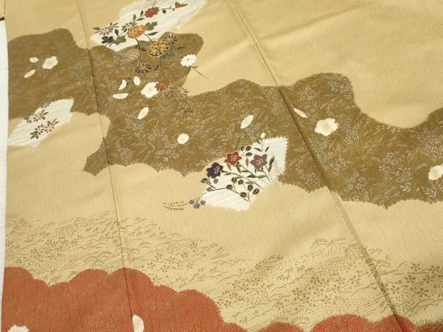 平和屋着物●訪問着 駒刺繍 地紙枝花文 金銀彩 正絹 逸品 AABF1052cs