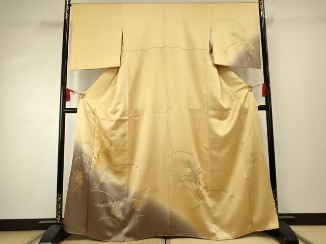 平和屋着物●訪問着 作家物 枝葉文 暈し染め 金銀彩 正絹 逸品 AABF1059cs