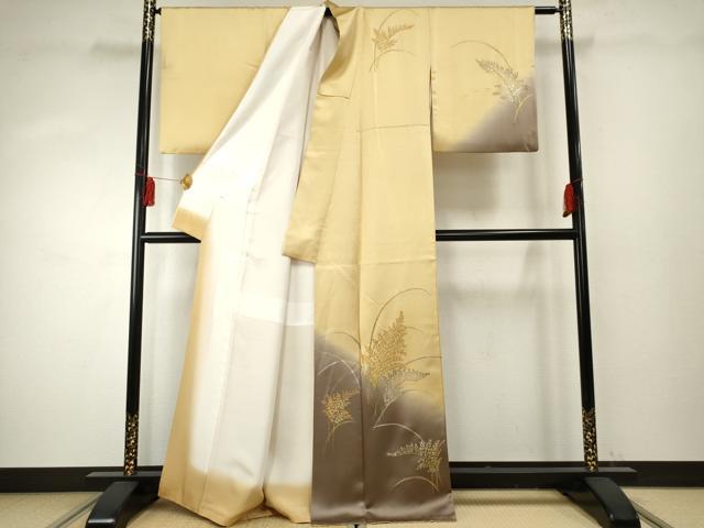 平和屋着物●訪問着 作家物 枝葉文 暈し染め 金銀彩 正絹 逸品 AABF1059cs