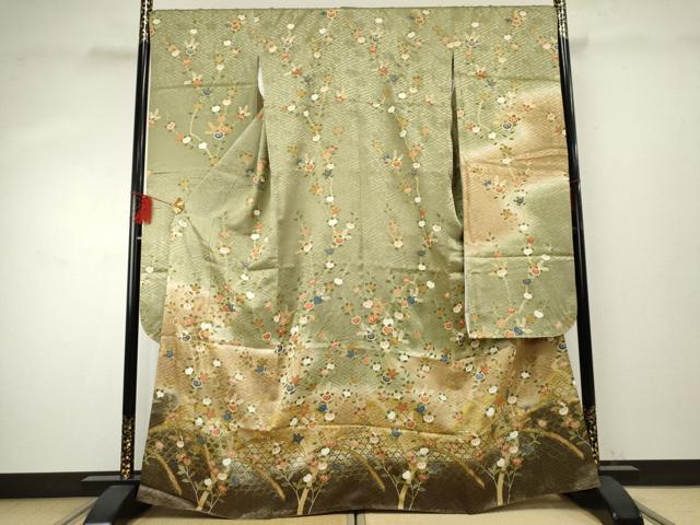 平和屋着物●豪華振袖 駒刺繍 橘 暈し染め 金彩 正絹 逸品 AABF1061cs