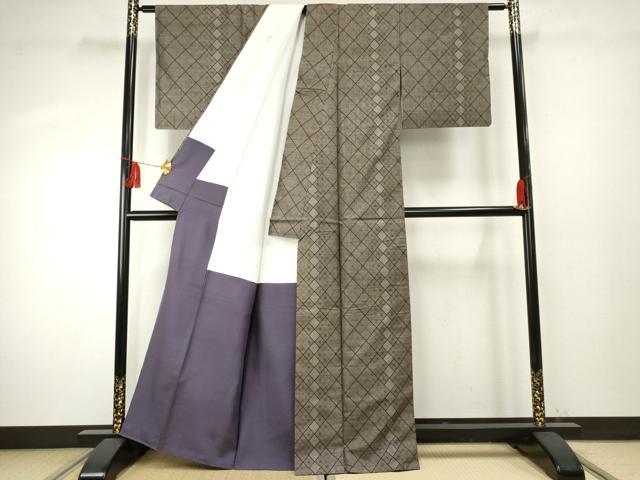 平和屋着物●本場大島紬 純泥染め 手織り カタス9マルキ 花菱間道 重田実英作 証紙付き 正絹 逸品 AABF1063cs