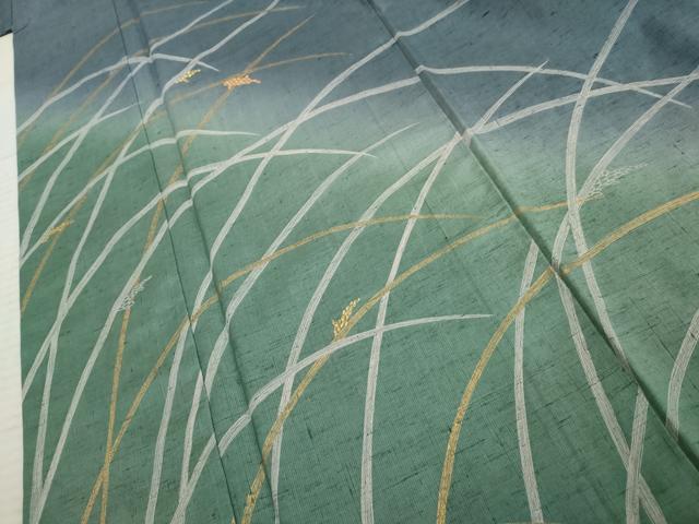 平和屋着物●訪問着 紬地 刺繍 稲穂 金糸 正絹 逸品 未使用 AABF1064cs