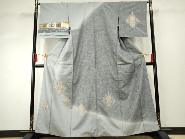平和屋着物●本場大島紬　訪問着　中国三大刺繍　汕頭刺繍　スワトウ刺繍　羽風　京仙頭　藤絹織物謹製　証紙付き　正絹　逸品　AABF1068cs 平和屋着物○本場大島紬 訪問着 中国三大刺繍 汕頭刺繍 スワトウ刺繍