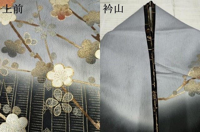 平和屋着物●訪問着 駒刺繍 枝梅文 暈し染め 金糸 金銀彩 正絹 逸品 AABF1072cs