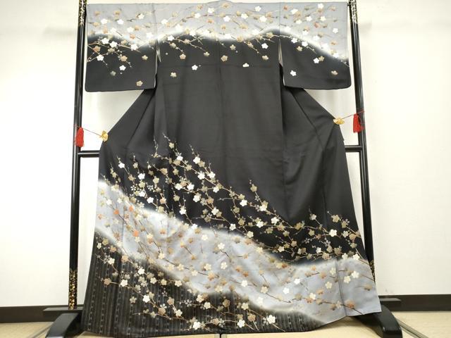 平和屋着物●訪問着 駒刺繍 枝梅文 暈し染め 金糸 金銀彩 正絹 逸品 AABF1072cs