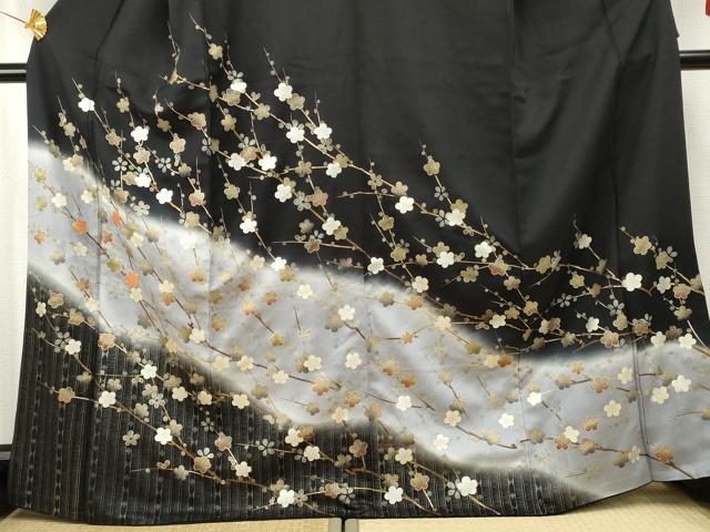 平和屋着物●訪問着 駒刺繍 枝梅文 暈し染め 金糸 金銀彩 正絹 逸品 AABF1072cs