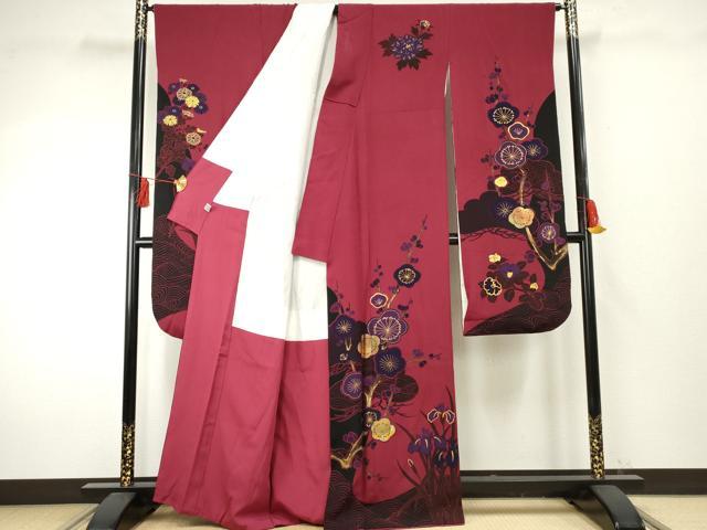平和屋着物●豪華振袖 草花文 金彩 正絹 逸品 AABF1079cs