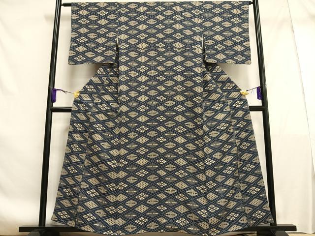 平和屋着物■上質な小紋 型染め 双鳥菱文 正絹 逸品 AABF1237oa
