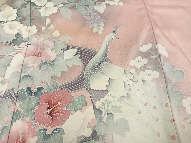 平和屋着物■訪問着 孔雀花文 暈し染め 金彩 正絹 逸品 AABF1299ph