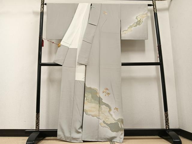 平和屋着物■訪問着 竹屋町刺繍 道長草花文 金彩 正絹 逸品 AABF1302ph