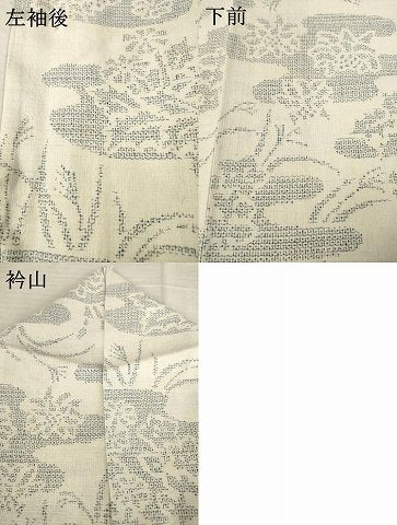 平和屋着物●本場結城紬 重要無形文化財 100亀甲 エ霞草花文 正絹 逸品 AABF1323ck