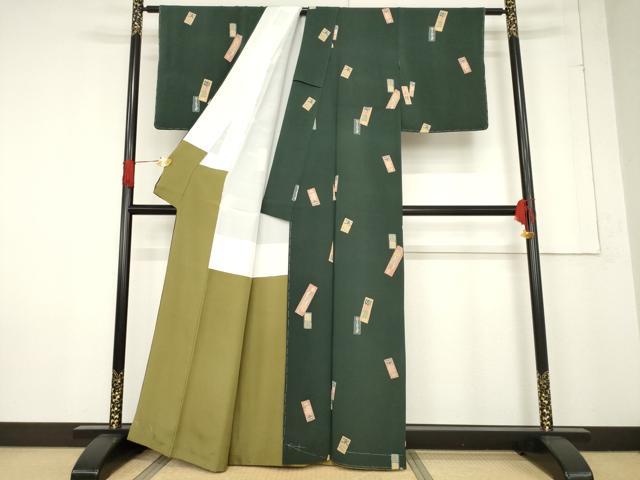 平和屋着物●上質な小紋 千社札 正絹 逸品 未使用 AABF1326ck