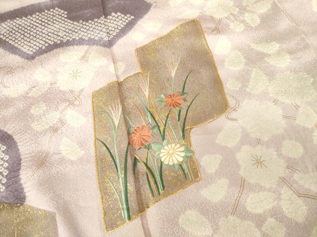 平和屋着物●訪問着 駒刺繍 絞り 色紙重ね花文 金彩 ますいわ屋扱い 正絹 逸品 AABF1333ck