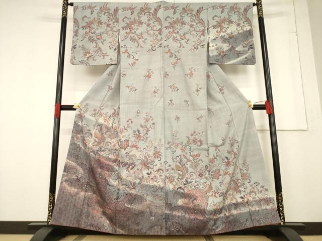 平和屋着物●訪問着　紬　鳳凰更紗花文　正絹　逸品　AABF1335ck 平和屋着物○訪問着 紬 鳳凰更紗花文 正絹 逸品 AABF1335ckの通販 by