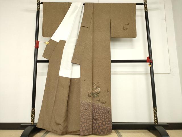 平和屋着物●蒔絵友禅作家 澤井豊永 訪問着 四季花に蝶 暈し染め 金彩 正絹 逸品 AABF1351ck