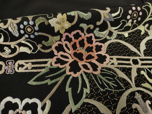 平和屋着物●豪華黒留袖 総刺繍 中国三大刺繍 汕頭刺繍 スワトウ刺繍 向い鳥更紗花文 金糸 正絹 逸品 AABF1354ck