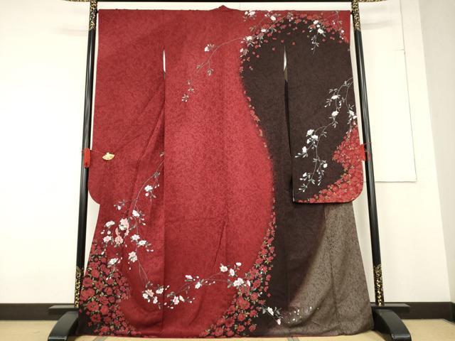平和屋着物●豪華振袖 枝垂れ花文 暈し染め 金彩 やまと誂製 ロング丈 正絹 逸品 AABF1356ck