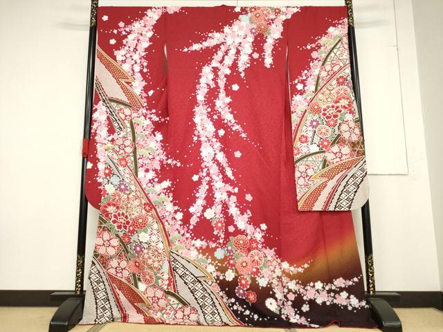 平和屋着物●豪華振袖 絞り 花丸文 金彩 銀通し地 ロング丈 正絹 逸品 AABF1371ck
