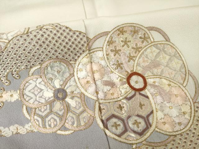 平和屋着物●訪問着 総刺繍 立波花文 暈し染め 金糸 正絹 逸品 AABF1377ck