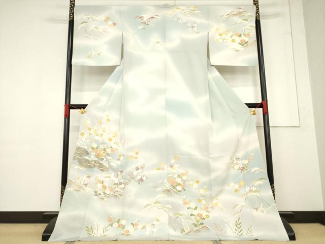 平和屋着物●訪問着 友禅 駒刺繍 風景花文 暈し染め 金彩 東武百貨店扱い ロング丈 正絹 逸品 AABF1385ck