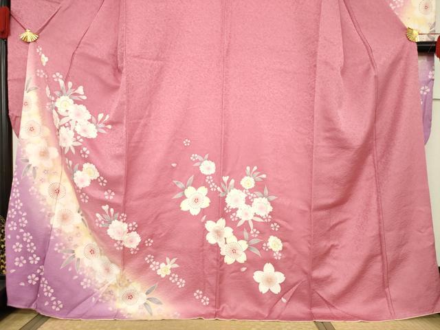 平和屋着物●豪華振袖 舞桜文 暈し染め 金彩 正絹 逸品 AABF1392ck