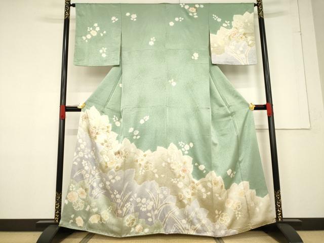平和屋着物●創業460年・千總 訪問着 駒刺繍 絞り 更紗花文 金彩 正絹 逸品 AABF1398ck