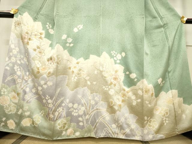 平和屋着物●創業460年・千總 訪問着 駒刺繍 絞り 更紗花文 金彩 正絹 逸品 AABF1398ck