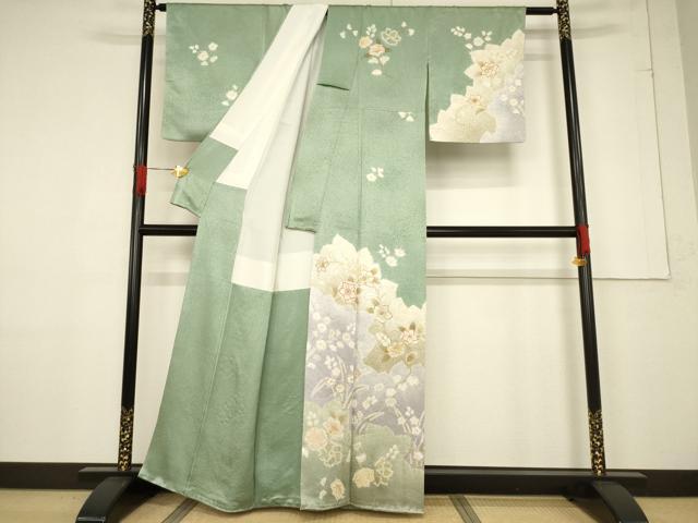 平和屋着物●創業460年・千總 訪問着 駒刺繍 絞り 更紗花文 金彩 正絹 逸品 AABF1398ck