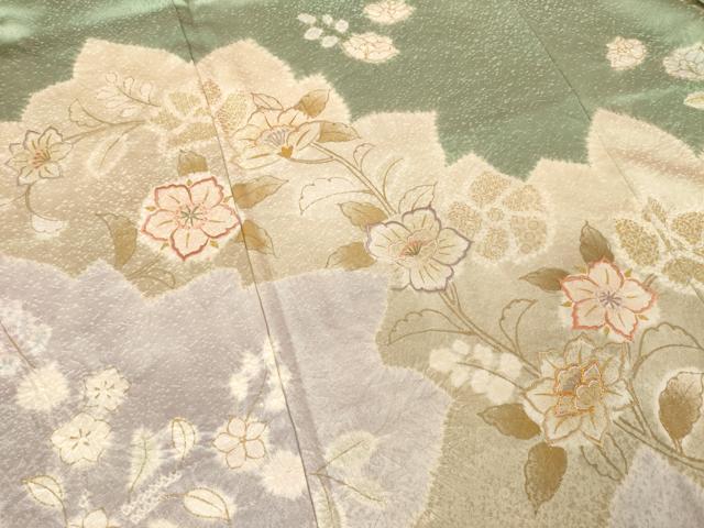 平和屋着物●創業460年・千總 訪問着 駒刺繍 絞り 更紗花文 金彩 正絹 逸品 AABF1398ck