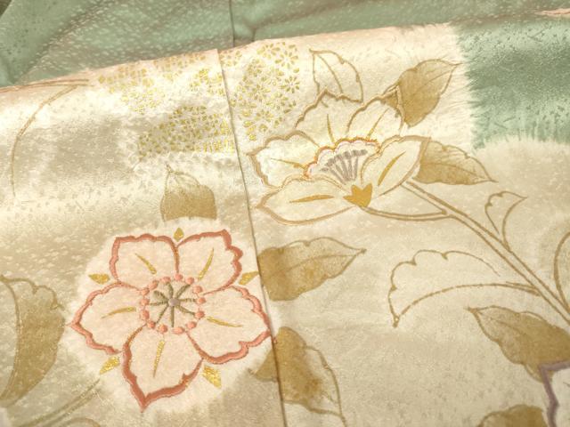 平和屋着物●創業460年・千總 訪問着 駒刺繍 絞り 更紗花文 金彩 正絹 逸品 AABF1398ck