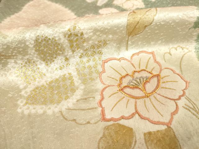 平和屋着物●創業460年・千總 訪問着 駒刺繍 絞り 更紗花文 金彩 正絹 逸品 AABF1398ck