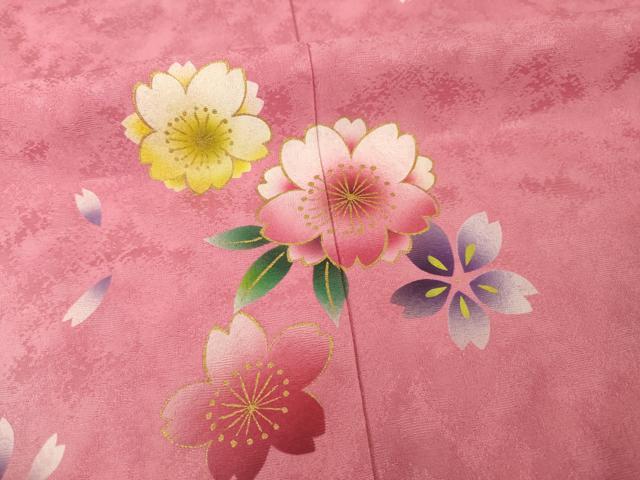 平和屋着物●豪華振袖 舞桜文 暈し染め 金彩 正絹 逸品 AABF1399ck