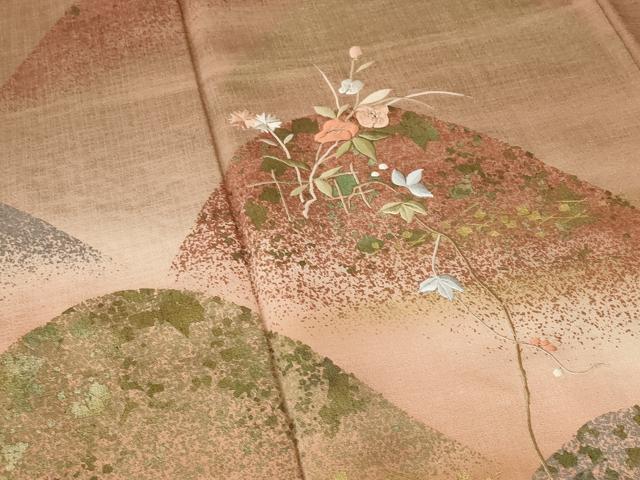 平和屋着物■訪問着 刺繍 遠山花文 暈し染め 金糸 金彩 正絹 逸品 AABF1461st
