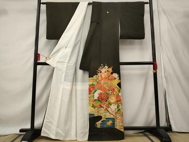平和屋着物■豪華黒留袖 駒刺繍 鳳凰枝梅文 金糸 金彩 正絹 逸品 AABF1467st