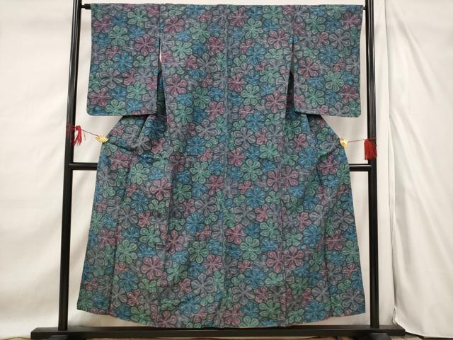 平和屋着物■上質な紬 花づくし 正絹 逸品 AABF1498st
