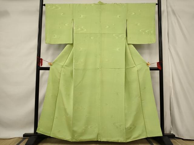 平和屋着物■上質な色無地 流水地紋 若苗色 正絹 逸品 AABF1544st