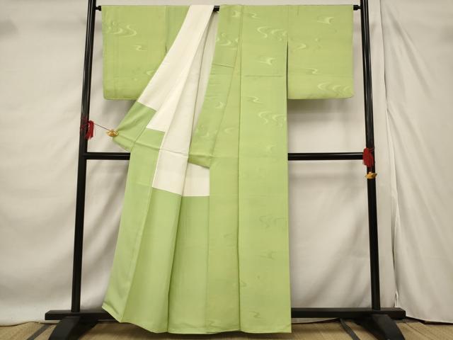 平和屋着物■上質な色無地 流水地紋 若苗色 正絹 逸品 AABF1544st