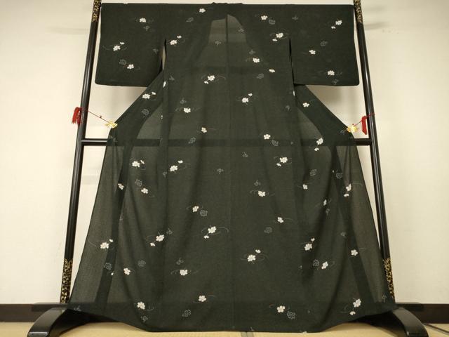 平和屋着物*夏物 小紋 絽 舞花文 洗える着物 AABF1566jd