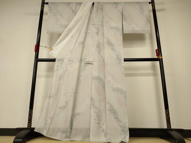 平和屋着物*夏物 小紋 絽 花蝶文 洗える着物 AABF1568jd