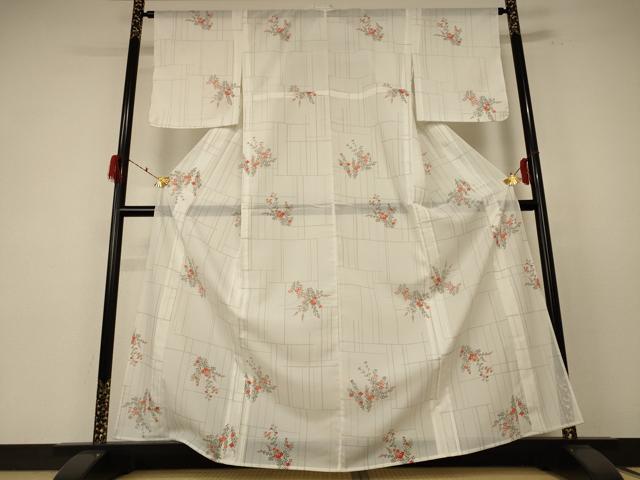 平和屋着物*夏物 小紋 絽 草花文 洗える着物 AABF1570jd