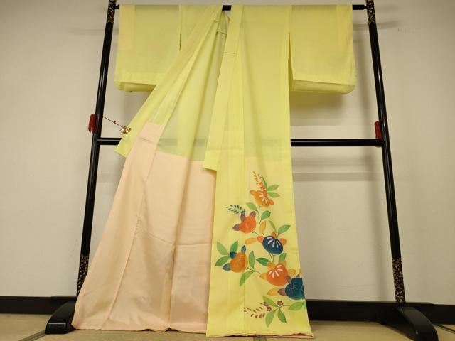 平和屋着物*夏物 訪問着 絽 草花文 ロング丈 洗える着物 AABF1574jd