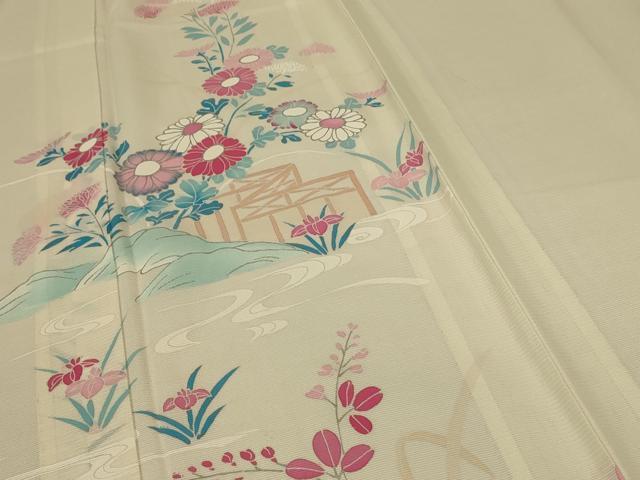 平和屋着物*夏物 訪問着 絽 流水草花文 正絹 逸品 AABF1590jd