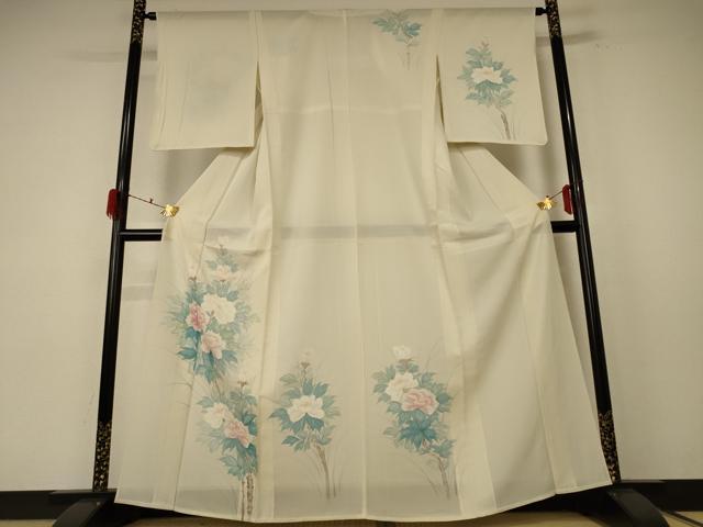 平和屋着物*夏物 訪問着 絽 手描き 草花文 正絹 逸品 AABF1591jd