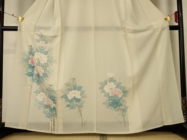 平和屋着物*夏物 訪問着 絽 手描き 草花文 正絹 逸品 AABF1591jd