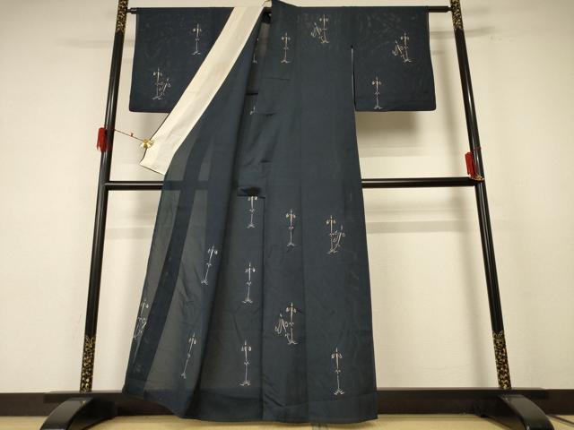 平和屋着物*夏物 小紋 絽 草花文 正絹 逸品 AABF1592jd