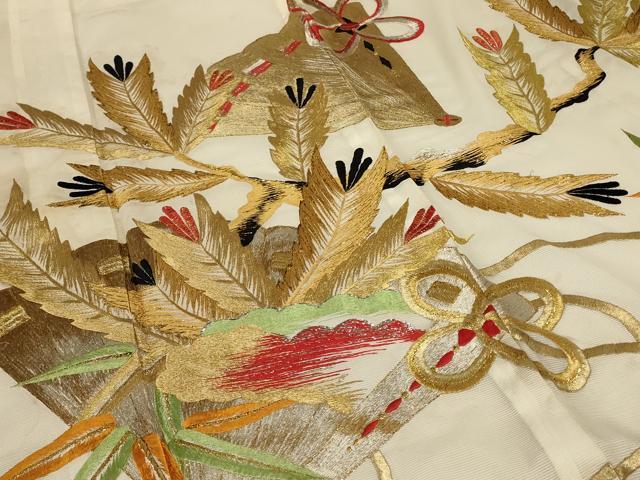 平和屋着物*夏物 振袖 絽 刺繍 松葉文 金銀糸 洗える着物 AABF1593jd